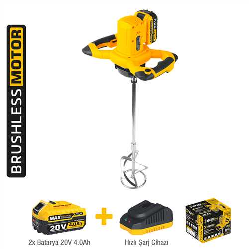 AKÜLÜ KARIŞTIRICI MIXER 20V 2*4.0 Ah (KÖMÜRSÜZ MOTOR)
